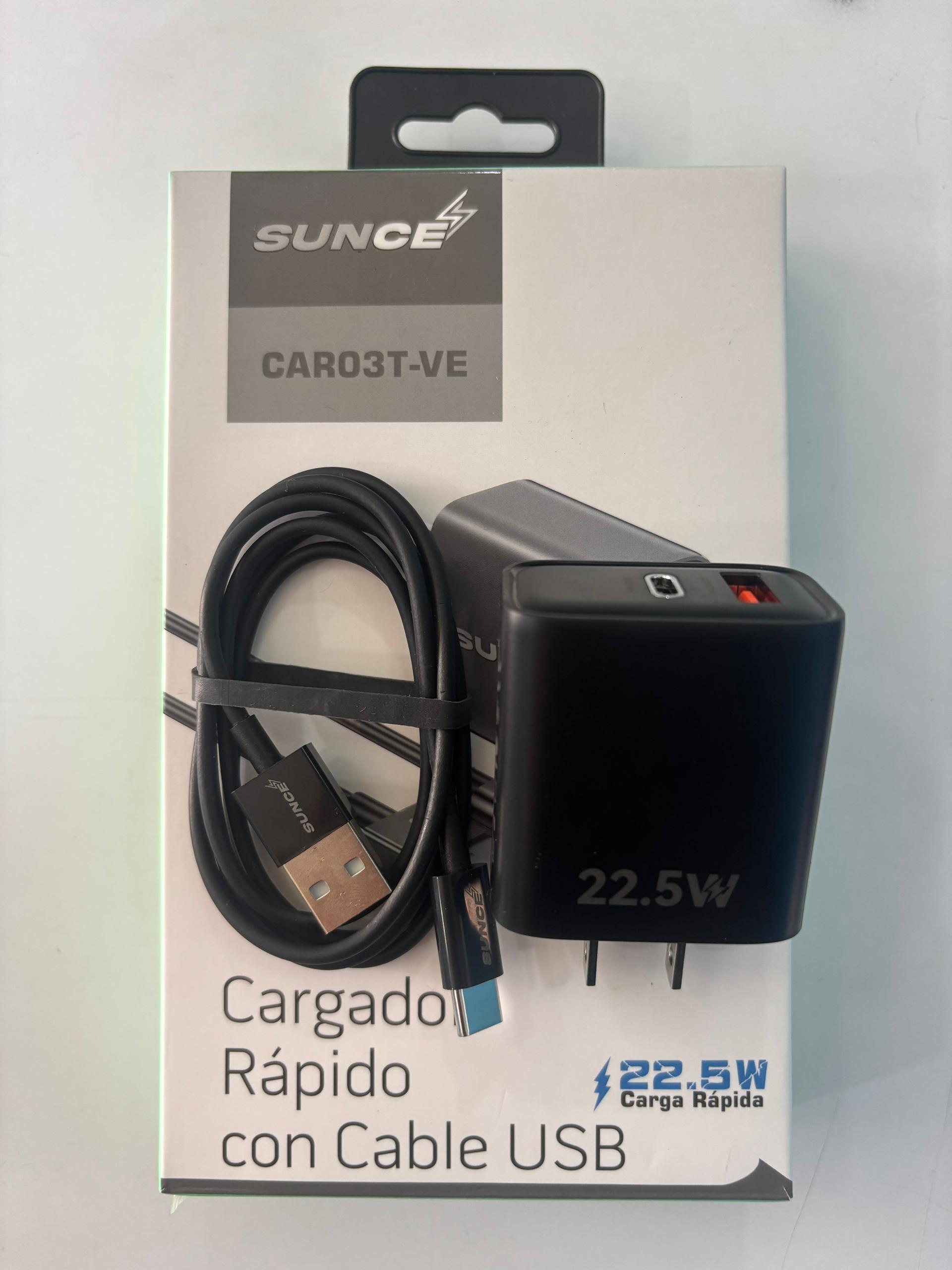 CARGADOR SUNCE DOBLE PUERTO USB-A A TIPO C 22W NEGRO